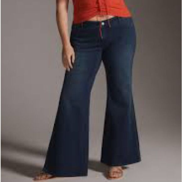 Anthropologie Pilcro Low-Rise Dark Wash Boho Style Flare Jeans Size 28 NWT - Picture 2 of 13